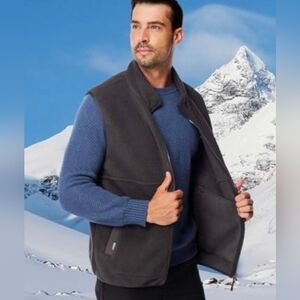 Men's Fleece Vest Full Zip 2 Side Pockets Black Light Sherpa - YEWHULF Size L/XL